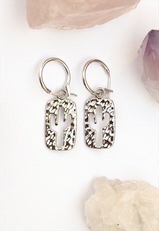 SILVER CACTUS EARRING