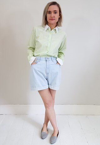 VINTAGE 90'S LIME GREEN STRIPED LONG SLEEVE COTTON SHIRT