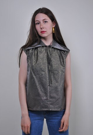 80S BRIGHT GOLD COLLARED PARTY BLOUSE, SIZE M