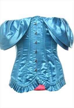 Vintage Blue & Pink Contrasting Puff Sleeve Corset - M