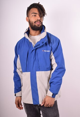 TOMMY HILFIGER MENS VINTAGE JACKET LARGE BLUE 90S