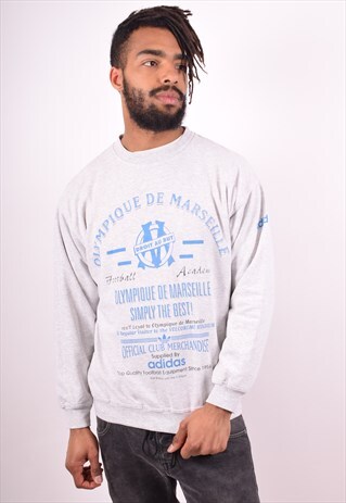 ADIDAS MENS VINTAGE SWEATSHIRT JUMPER SMALL GREY 90S