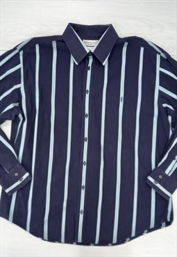 Shirt Navy Blue Cotton Striped Long Sleeved