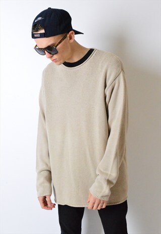 VINTAGE 90S MINIMALIST BEIGE KNIT JUMPER