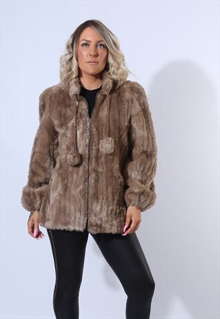 FAUX FUR COAT JACKET SHORT VINTAGE UK 14 (F85F)