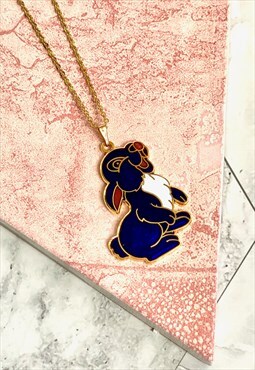 80s Blue Bunny Necklace Cute Rabbit Vintage Jewellery 