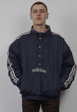 VINTAGE 80'S ADIDAS NAVY PULLOVER PADDED JACKET