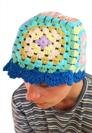Granny Square Handmade Crochet Bucket Hat for Summer