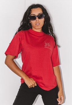 Red Embroidered 00s Graphic Tshirt