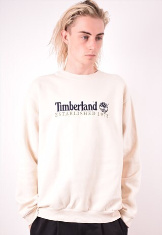 TIMBERLAND MENS VINTAGE SWEATSHIRT JUMPER MEDIUM WHITE 90S