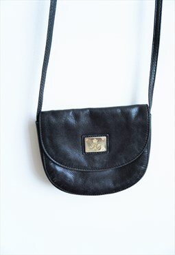 Vintage Black Leather Shoulder Bag Purse Hand Bag Tote