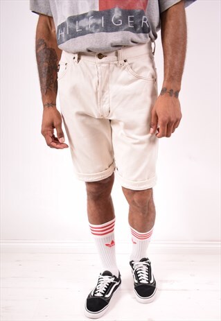AVIREX MENS VINTAGE DENIM SHORTS W33 BEIGE 90S