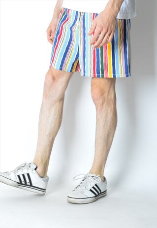 VINTAGE 90S COLOURFUL STRIPED UNISEX DENIM SHORTS