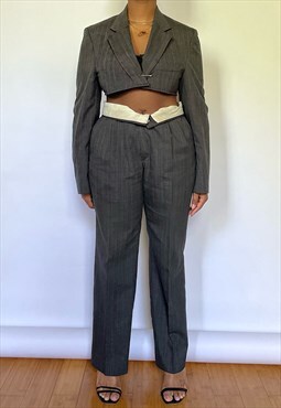 Vintage 90s Gray Crop Blazer Suit