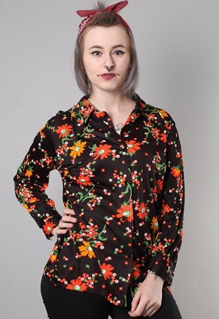 VINTAGE 70S FLOWER POWER PATTERNED MOD SHIRT
