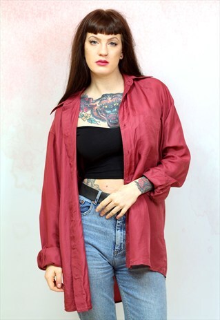 1990S VINTAGE RED PURE SILK OVERSIZED SHIRT