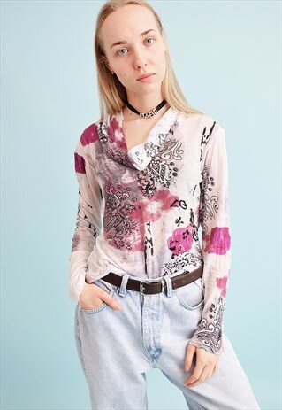 90'S RETRO ABSTRACT PRINT KITSCH PARTY TEEN TOP BLOUSE