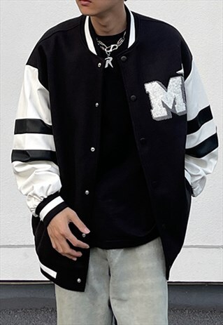 BLACK OVERSIZED BASEBALL VARSITY JACKET