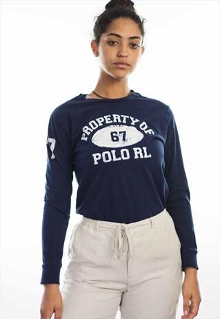 VINTAGE POLO RALPH LAUREN LOGO LONG SLEEVE T-SHIRT 90S L 7.3