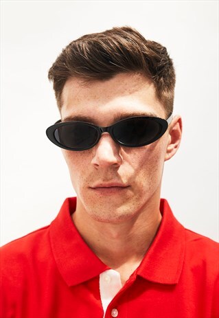 BEAU - SKINNY OVAL BLACK SUNGLASSES