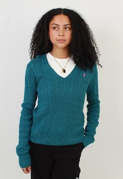 Women's Vintage Ralph Lauren Sport Teal Cable Knit Sweater