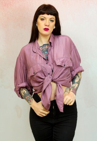 1990S VINTAGE LILAC PURE SILK OVERSIZED SHIRT