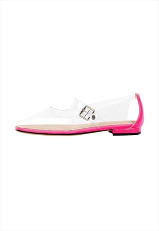 Clear Square Toe Strap Buckle Flats