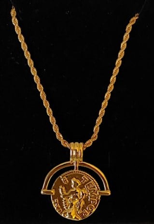 ROMAN COIN ON TWISTED ROPE CHUNKY CHAIN, GOLD PLATED