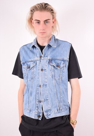 LEVI'S MENS VINTAGE DENIM GILET LARGE BLUE 90S