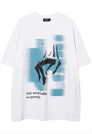 FALL HUMAN PRINT TEE SLOGAN T-SHIRT GOTHIC TOP IN WHITE