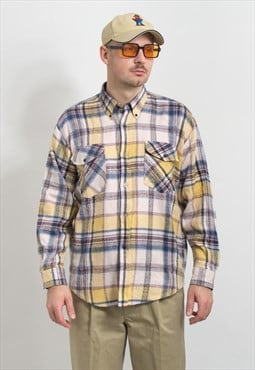 Vintage plaid flannel shirt long sleeve men XL