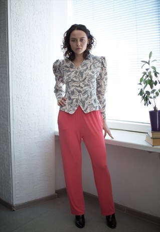 VINTAGE 60'S JACQUARD BEIGE PATTERNED PUFF SLEEVED JACKET