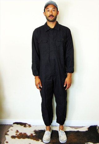 90S GERMAN SURPLUS ARMY CROPPED BLACK JUMPSUIT LARGE
