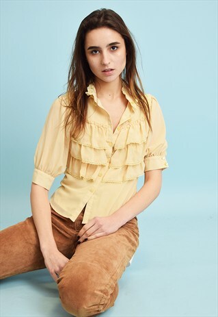 70'S RETRO LACE DETAILING PASTEL SHEER LAYERED SHIRT TOP