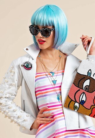 WHITE BIKER JACKET LA PERLE