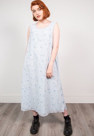 VINTAGE 90'S BLUE FLORAL MIDI DRESS
