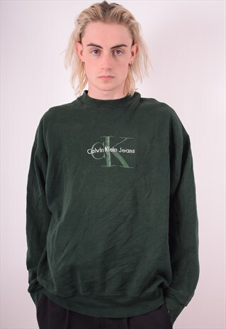 CALVIN KLEIN MENS VINTAGE SWEATSHIRT JUMPER XL GREEN 90S