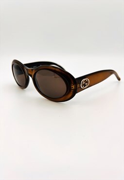 Gucci Sunglasses GG Authentic Oval Brown Gold Logo Monogram 