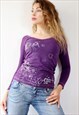 Vintage Y2k Graphic Top Long Sleeve T-shirt Purple Floral