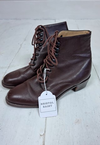 VINTAGE 80'S DARK BROWN LEATHER LACE UP BOOTS