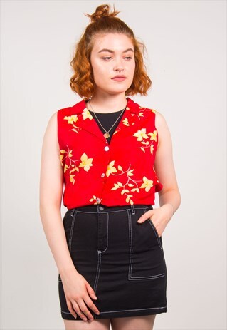VINTAGE 90'S RED FLORAL SHIRT BLOUSE
