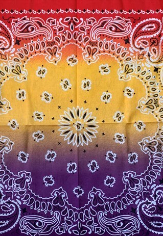 OMBRE RED, YELLOW PURPLE Y2K COTTAGE CORE PAISLEY BANDANA