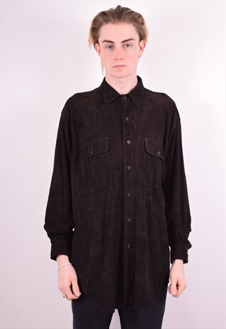 POLO RALPH LAUREN MENS VINTAGE SUEDE SHIRT LARGE BLACK 90S