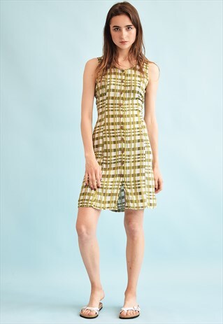 VINTAGE 90'S RETRO CHECKED PRINT TIE UP MINI DRESS