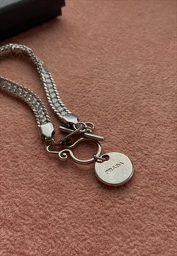 Authentic Silver Prada Mini circle tag - Repurposed Bracelet
