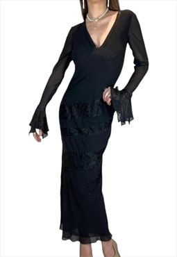 Long Sleeve Black Ball Evening Gown Mortia Addams Dress