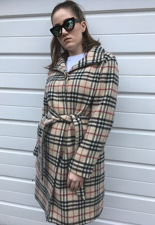 WOMENS BURBERRY NOVA CHECK COAT WOOL MAC TRENCH JACKET