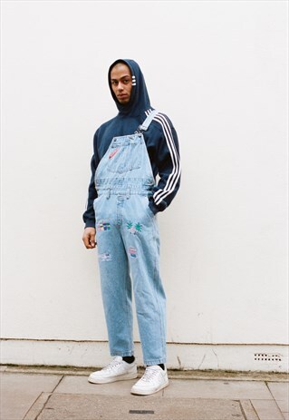 REWORKED VINTAGE DUNGAREES WITH PASTEL EMBROIDERED DESIGNS