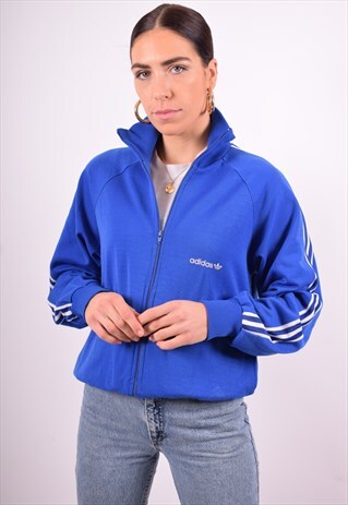 ADIDAS WOMENS VINTAGE TRACKSUIT TOP JACKET MEDIUM BLUE 90'S