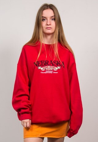 VINTAGE 90'S RED NEBRASKA USA COLLEGE SWEATSHIRT